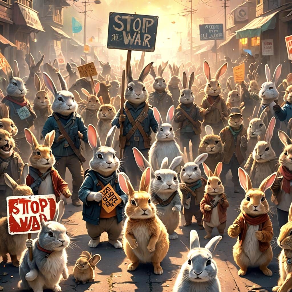 Rabbit Protest: Stop the War, Detailed Matte Painting