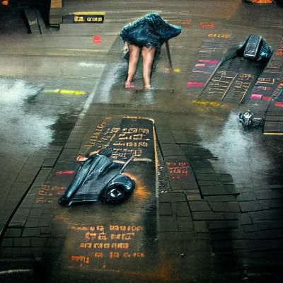 Neon Reflections in Rain-Slicked Cyberpunk Cityscape