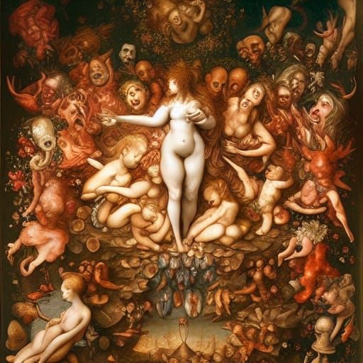 Renaissance Painting of Hell with Holographic Elements