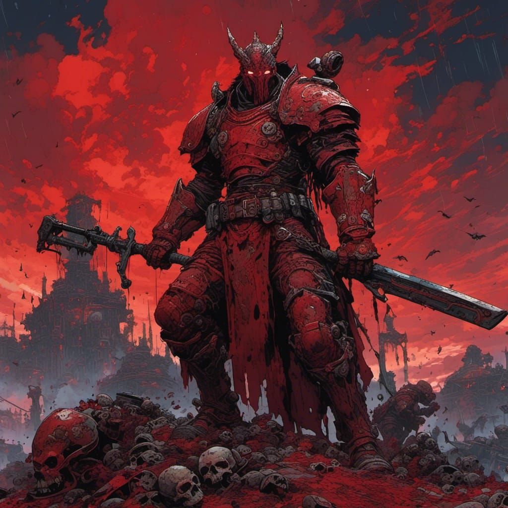 Khornate Berserker in a Cataclysmic Landscape