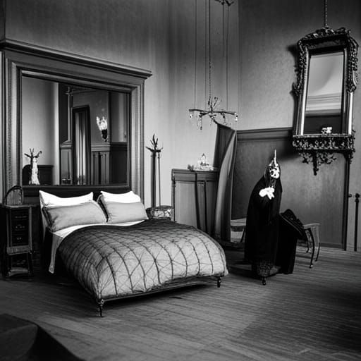Ominous Gothic Bedroom Horror Scene