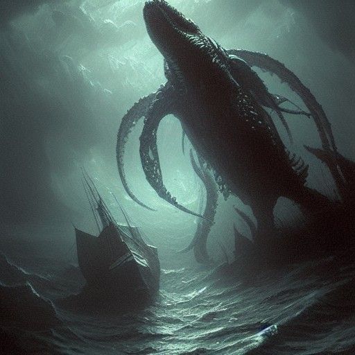 Lovecraftian Sea Monster Hunt in Doré Style