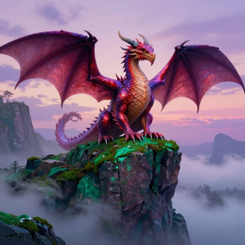 Majestic Dragon on Jade Rocks in Twilight
