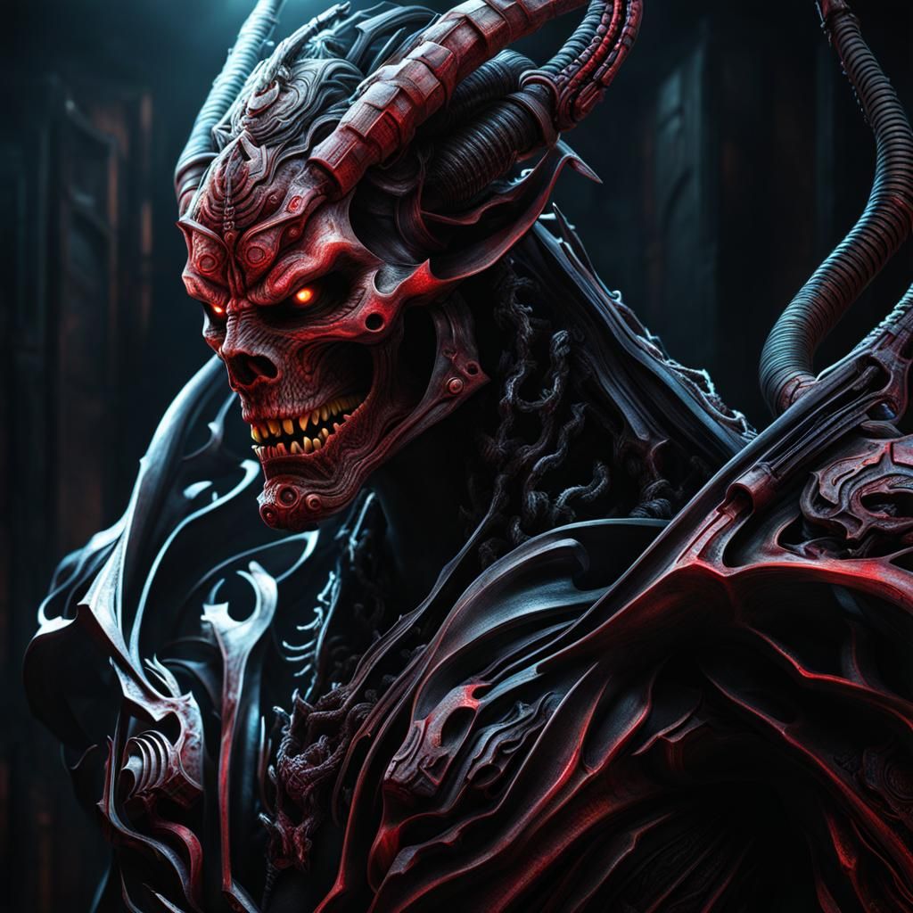 Biomechanical Demon Portrait with Data Mosh Effect