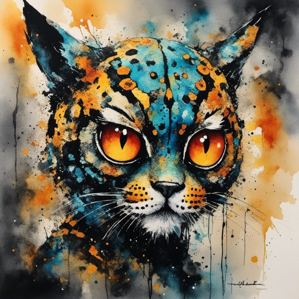 Asian Android Doll in Water-Ink Style