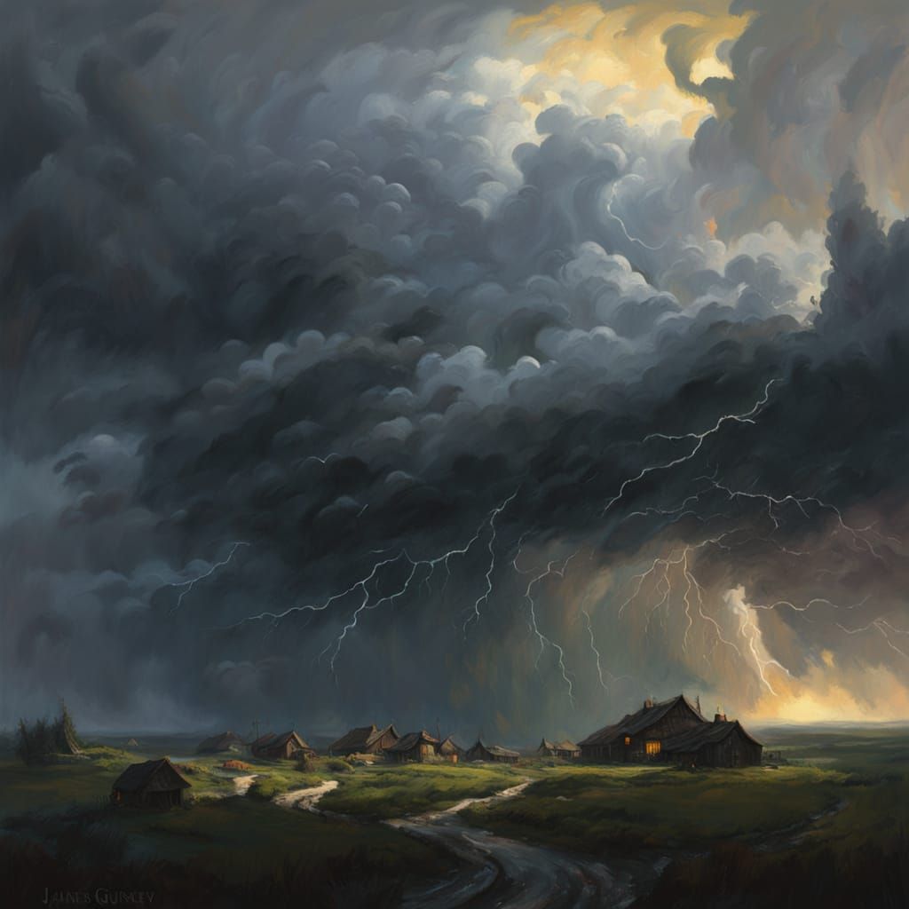 Dramatic Storm Over Village Concept Art