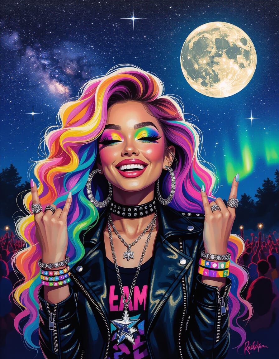 Rock and Roll Girl Under Northern Lights