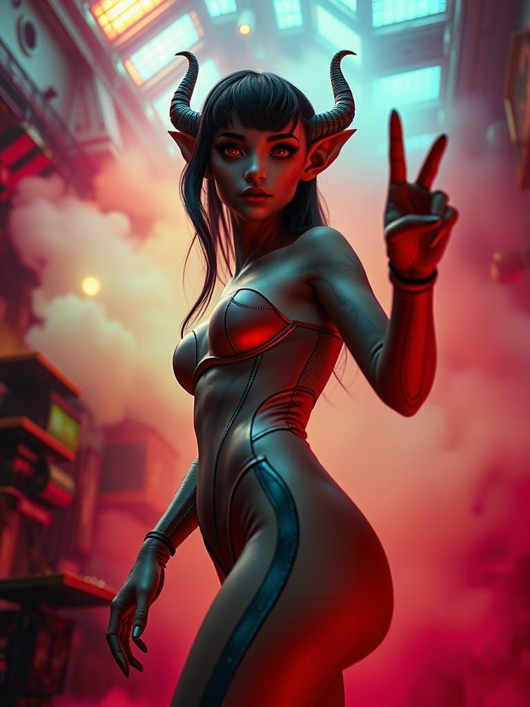 Ethereal Alien Elf in Polychromatic Smoke