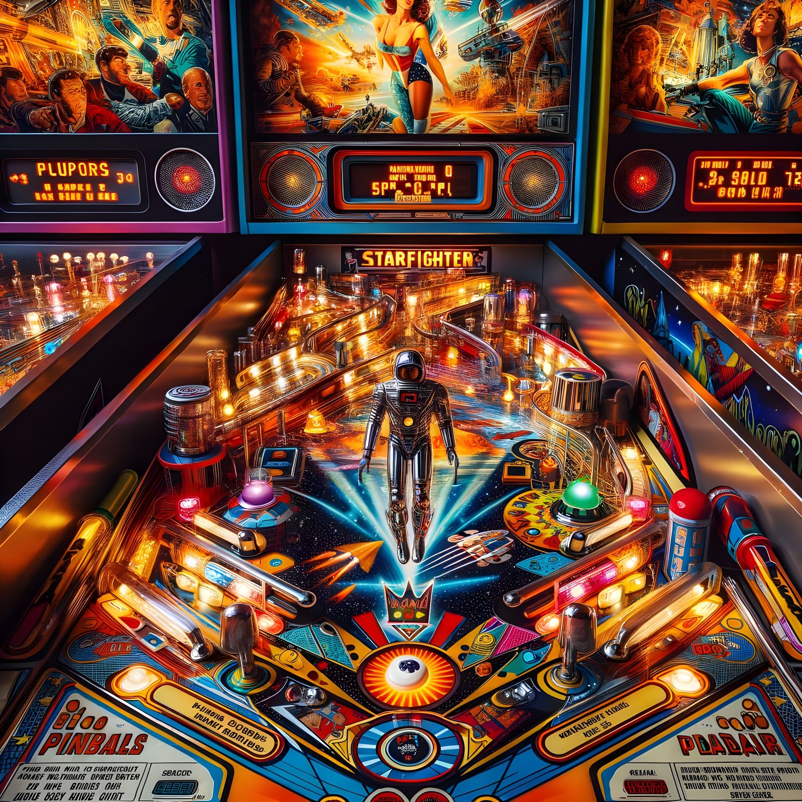 Vintage 'Starfighter' Pinball Machine with Retro Space Image...