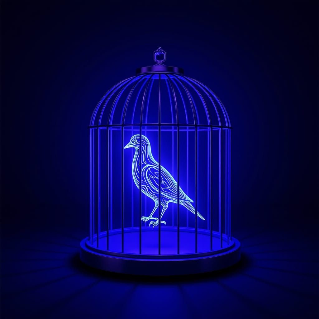 Ultra-Modern Bird Cage in Violet and Blue Lighting