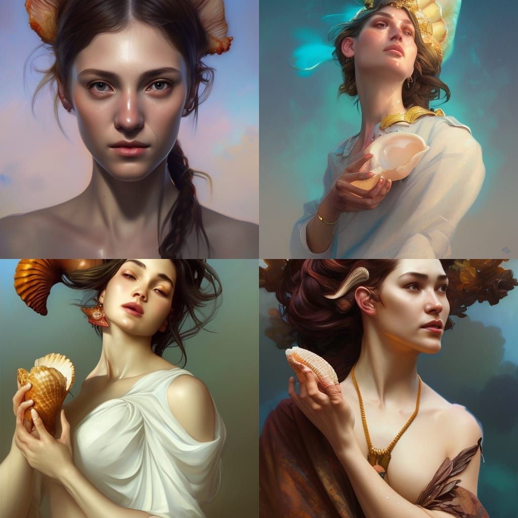 Woman with Conch Shell: Hyperdetailed Portrait