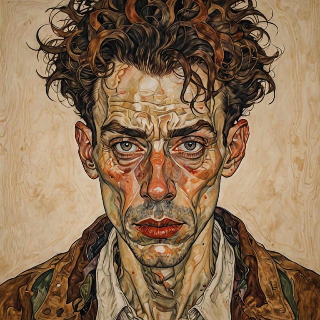 Elegant Man in Expressive Egon Schiele Style