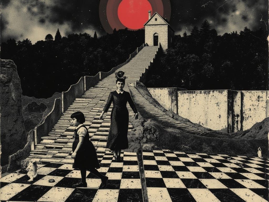 Queen of Hearts in Escher and Klimt Style