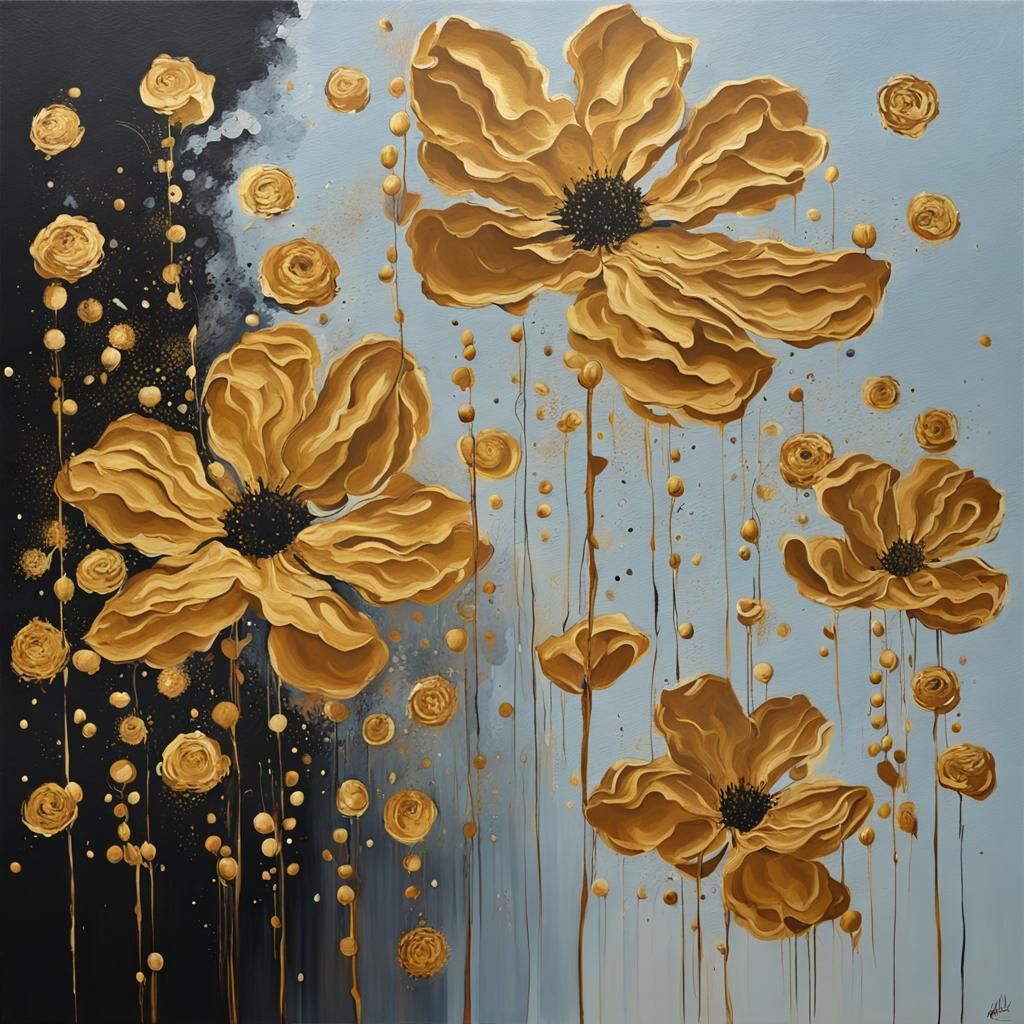 Abstract Golden Flowers Falling From Sky