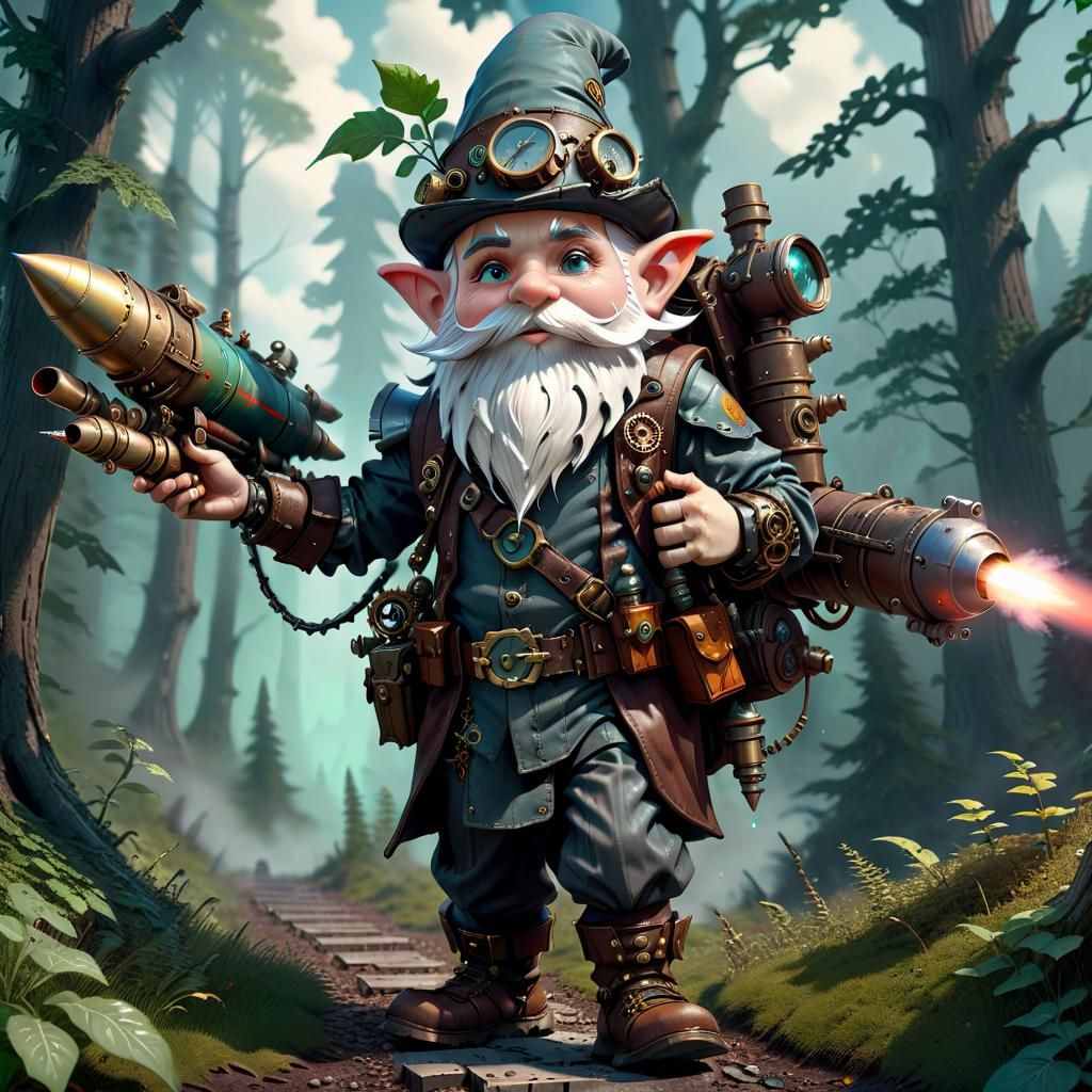 Steampunk Gnome Druid with Missile, Detailed Matte Painting