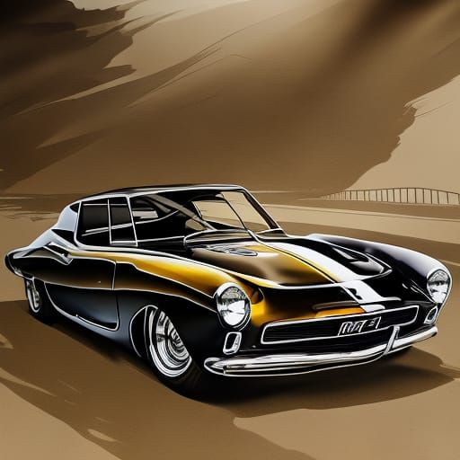 Photorealistic Black Chrome Car in Watercolor Style