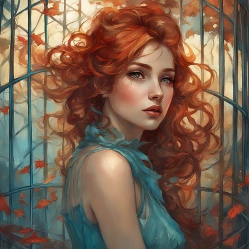 Portrait of Hazel-Haired Girl in Cage