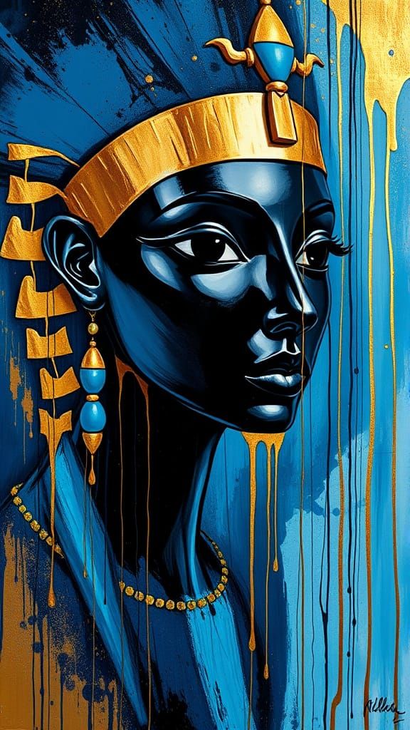 Blue and Gold Egyptian Pharaoh Abstract Art