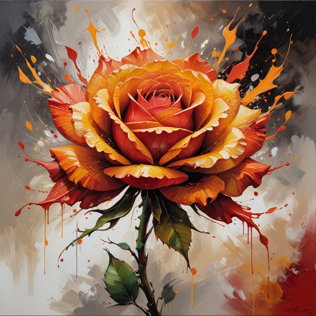Surreal Rose Transforms into Fiery Flames Painting