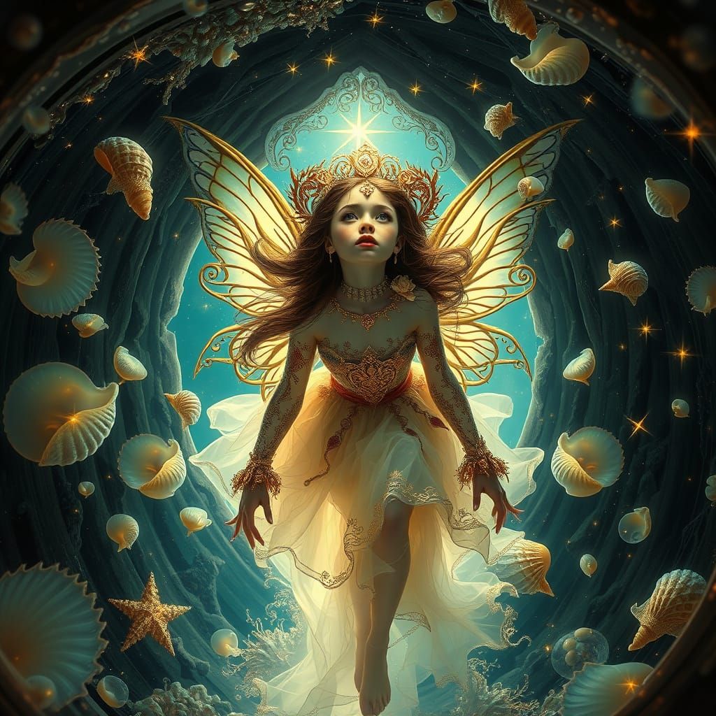 Gothic Fairy Falling into Shimmering Portal