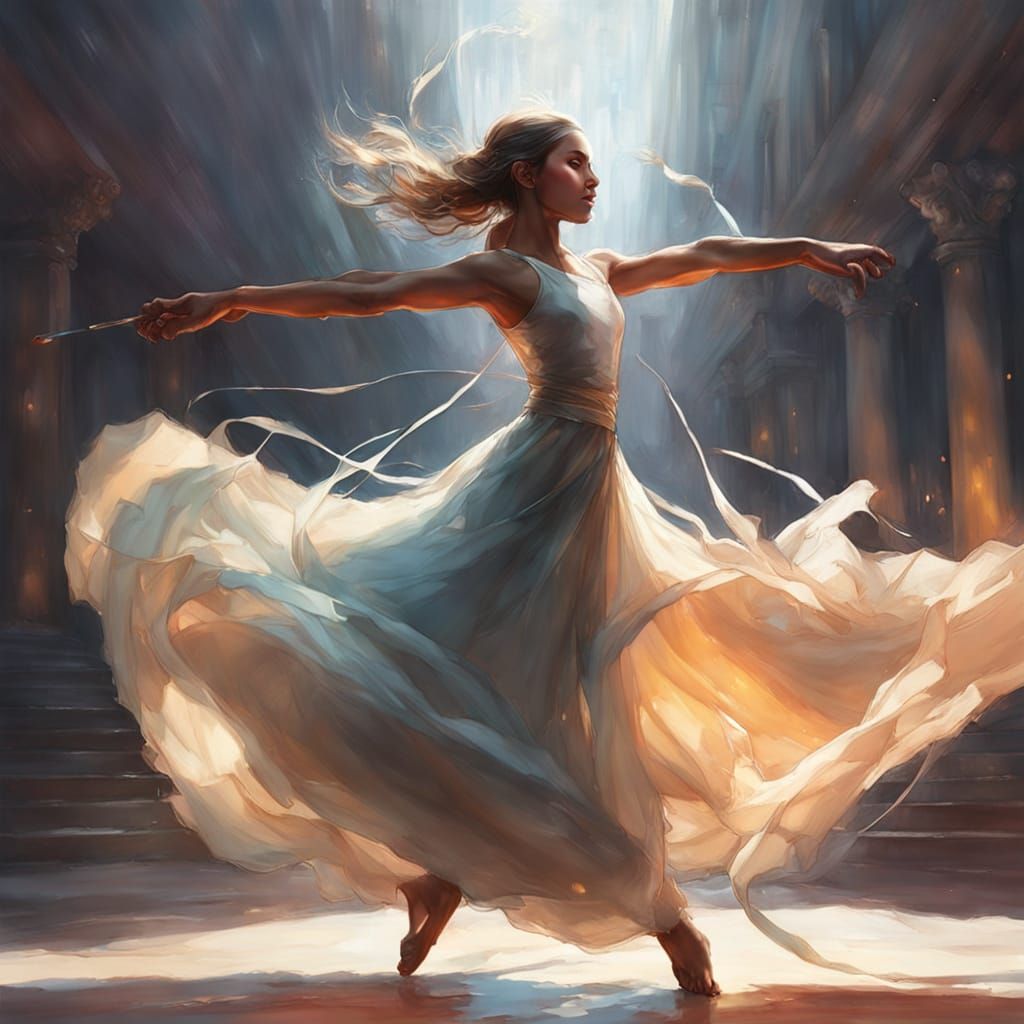 Young Girl's Emotive Arabesque in Vibrant Digital Art