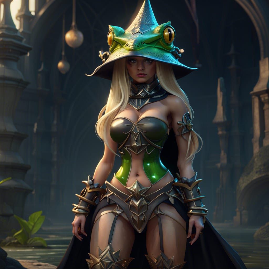 Fantasy Kingdom Girl in Frog Bikini: Detailed Matte Painting