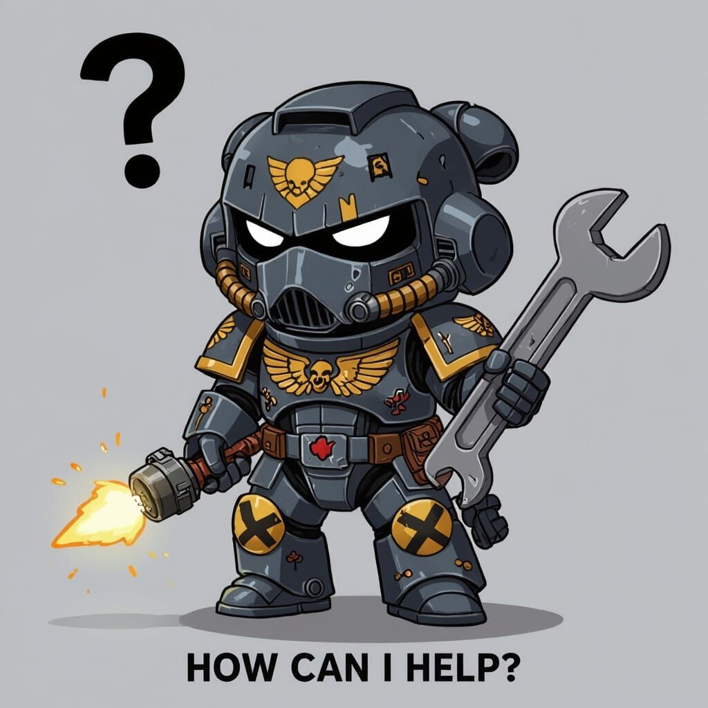 Chibi Adeptus Astartes Dreadnought Asks "How Can I Help?"