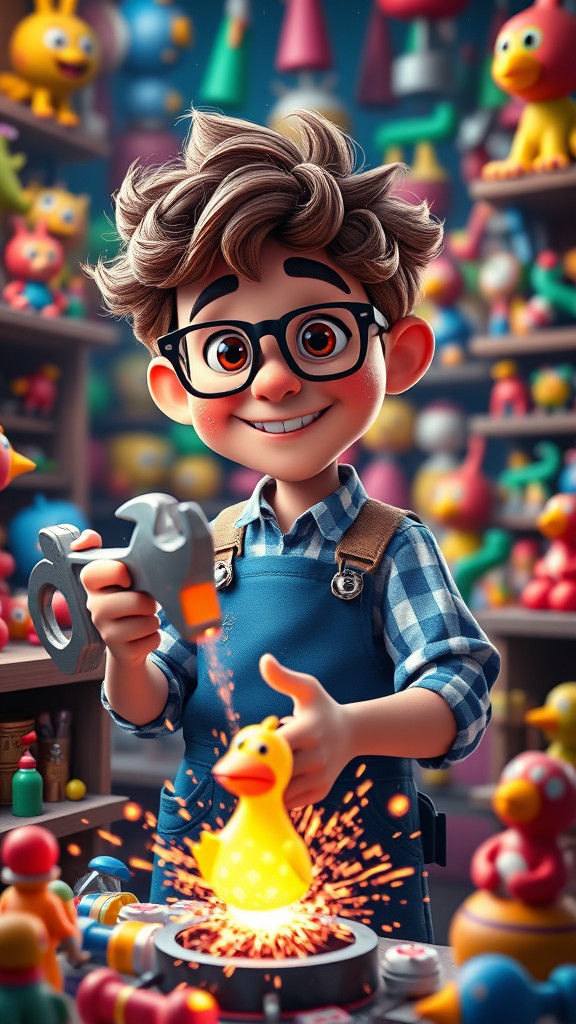 Whimsical Toy Workshop in Disney Pixar Style