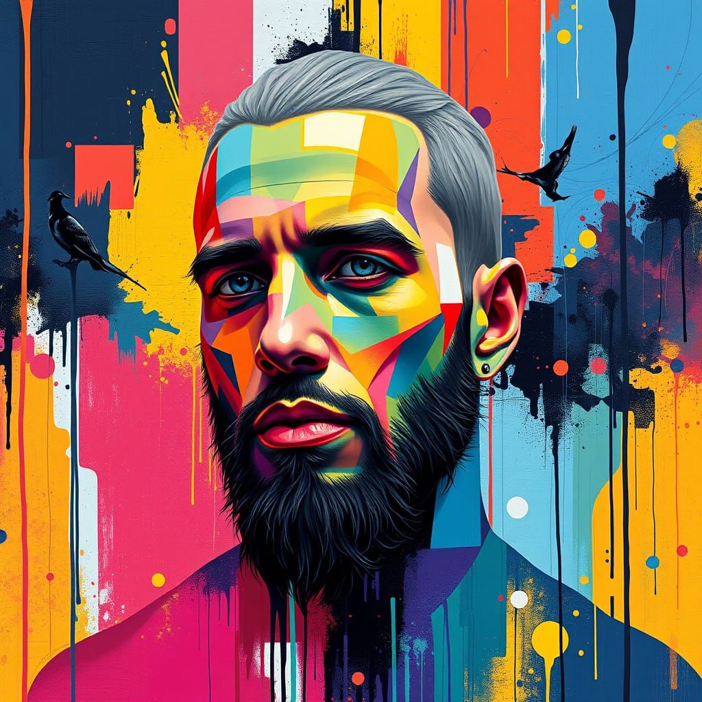 Futuristic Portrait in Vibrant, Polychromatic Suprematist St...