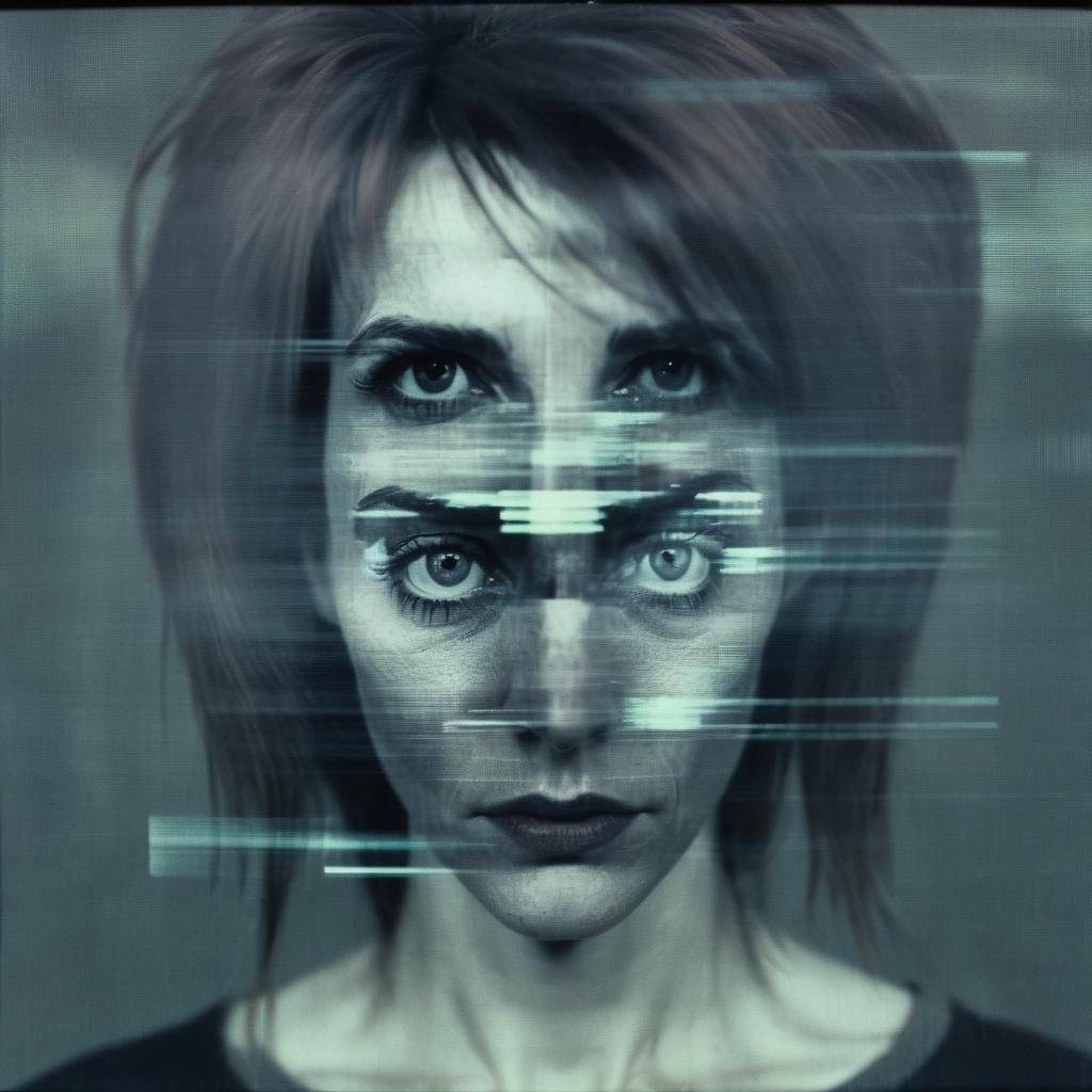 Glitchcore Woman on Retro TV with VHS Effect