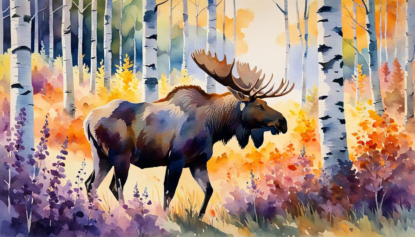 Moose in Forest: Watercolor Wildlife Art