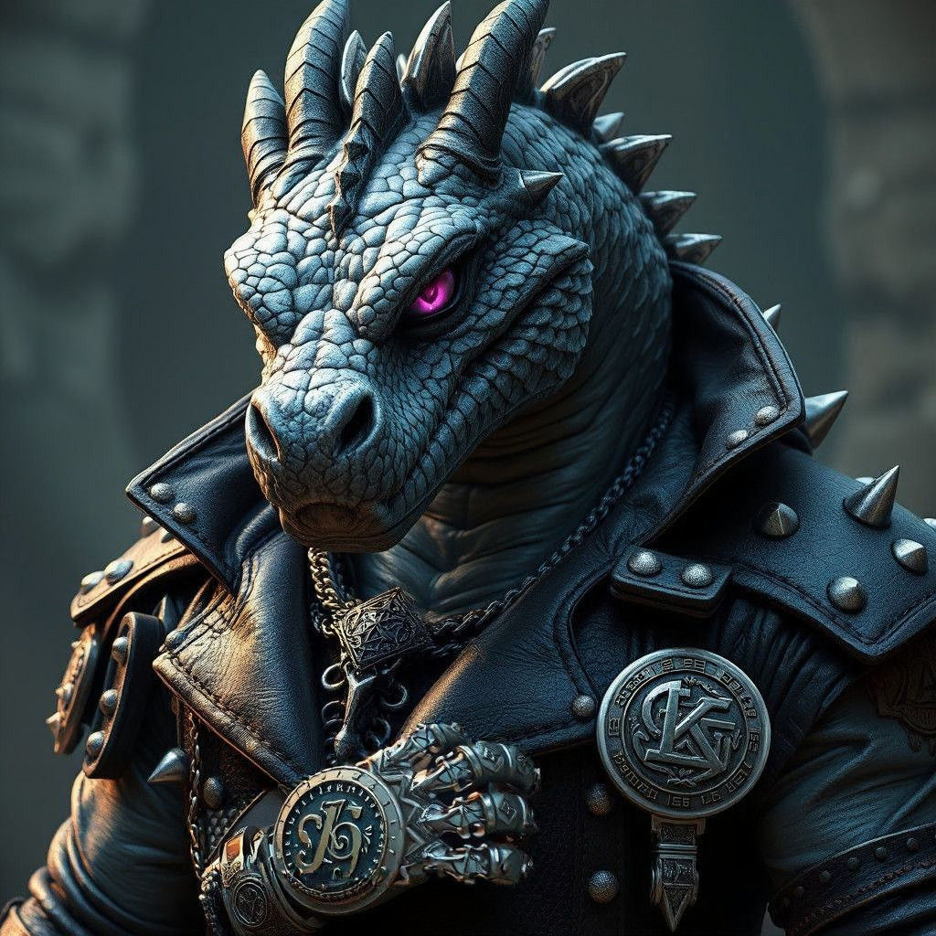 Silver Dragonborn Rune Knight in Punk Aesthetic