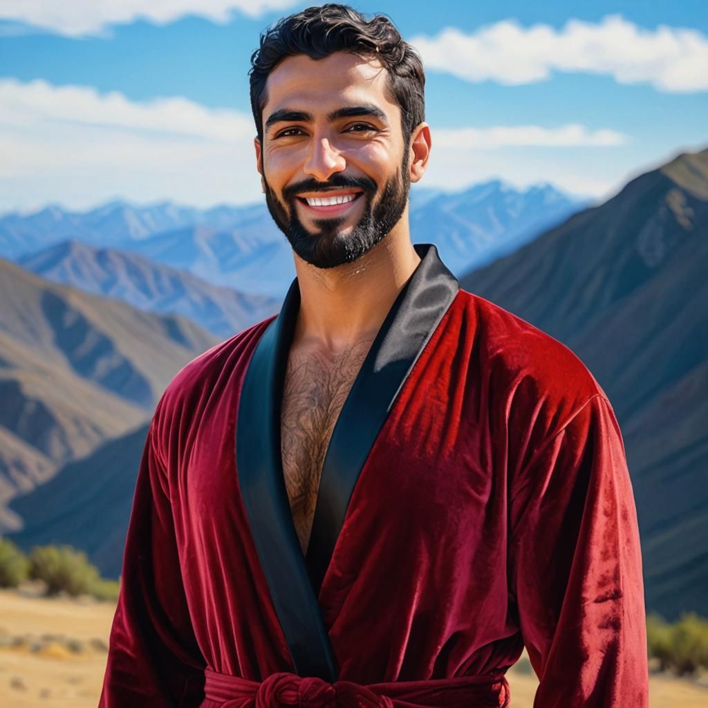 Handsome Man in Red Velvet Robe, Oil Painting