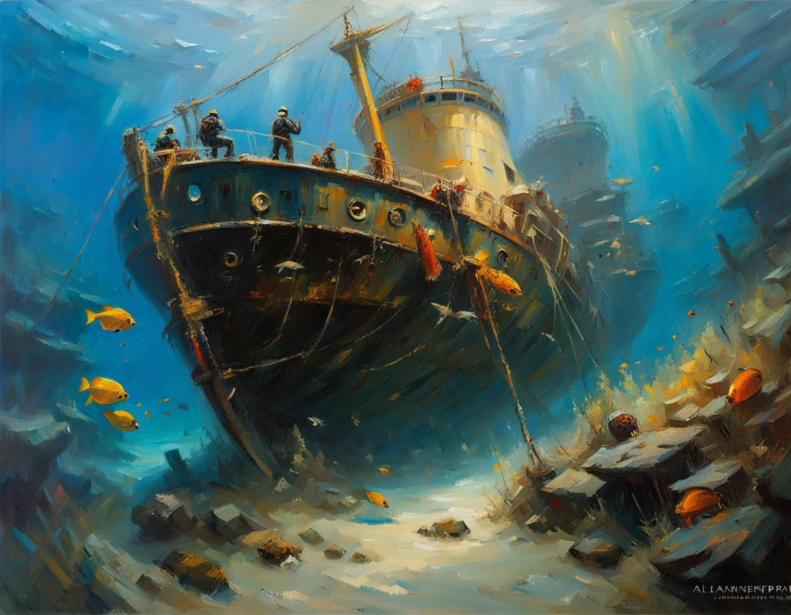 Sunken Ship Diving Expedition as Alla Prima Oil