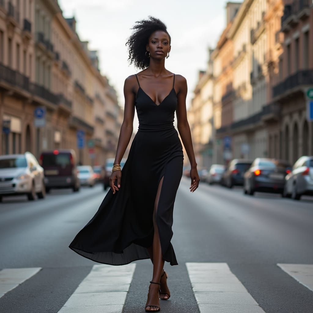 AI Model Walking Down City Street