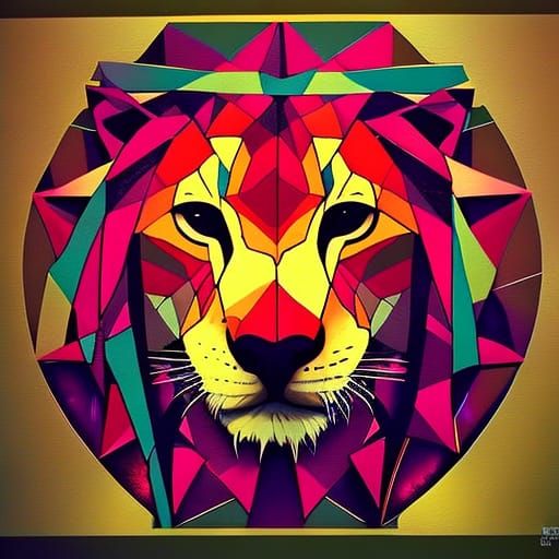 Lioness Rampant in Stained Glass Mosaic Style