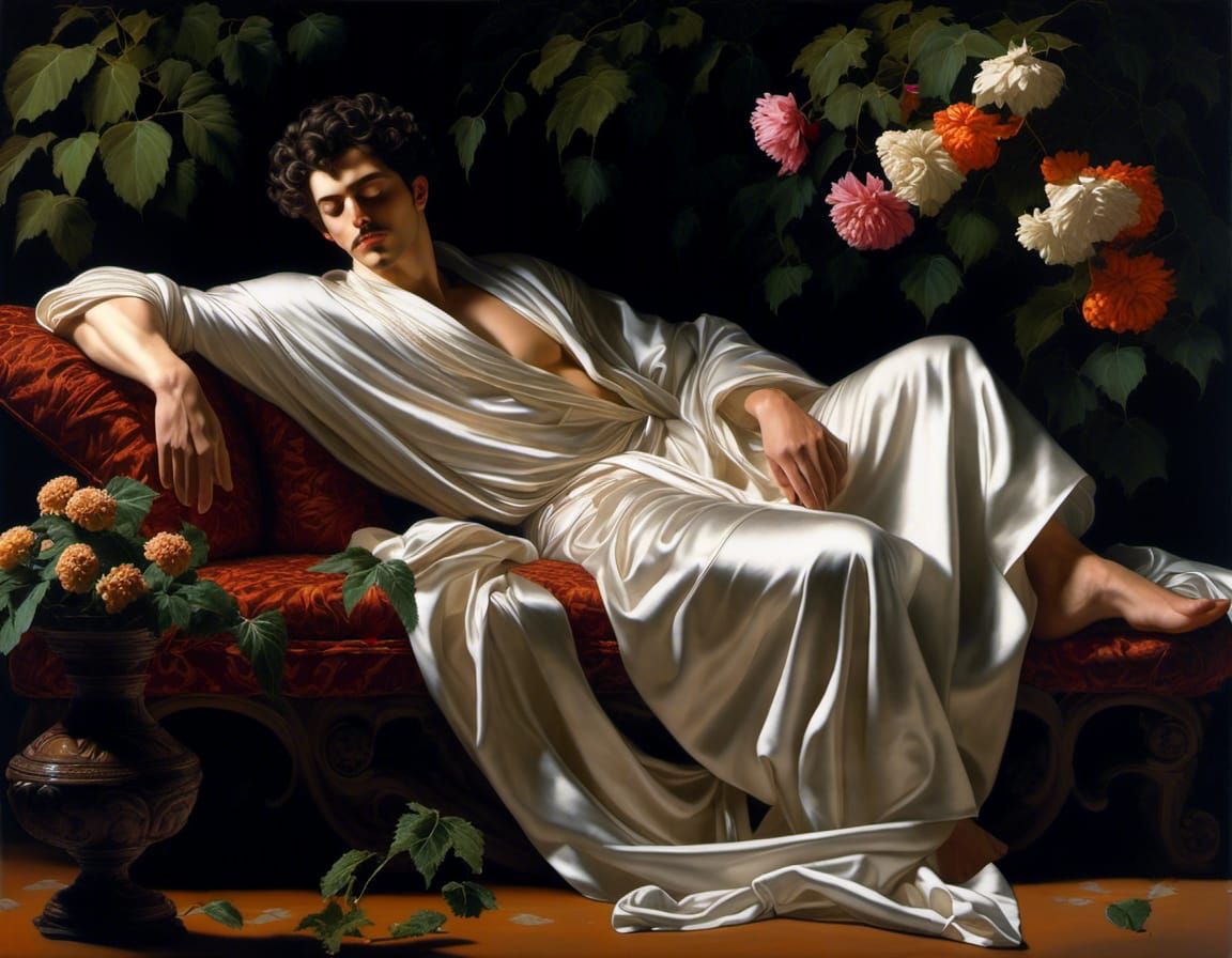 Man in Silk Robe in Baroque Style