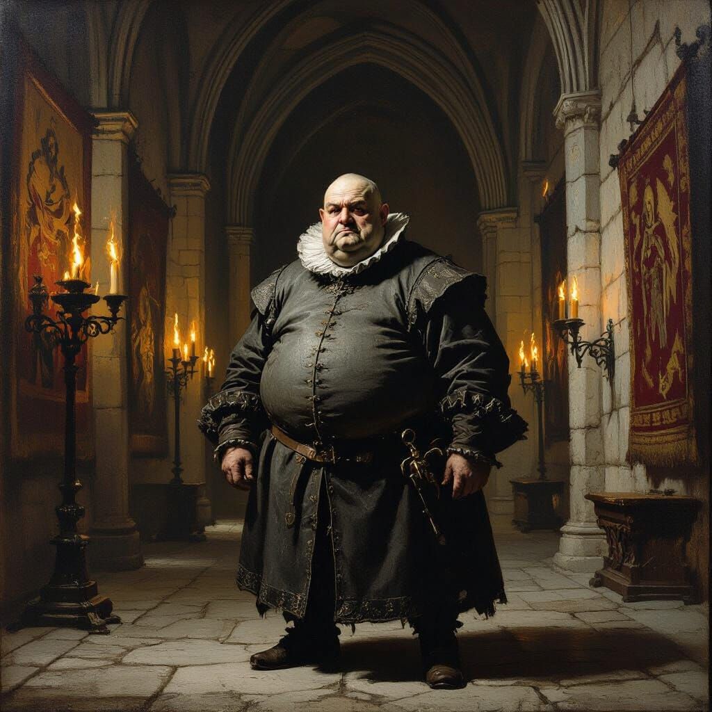 Gothic Castle Hall Scene by Caravaggio Style Artist