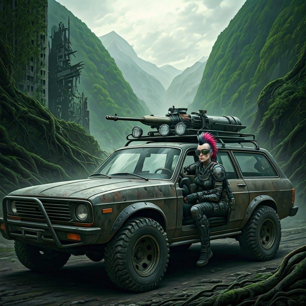 Post-Apocalyptic Warrior in Modified Vehicle