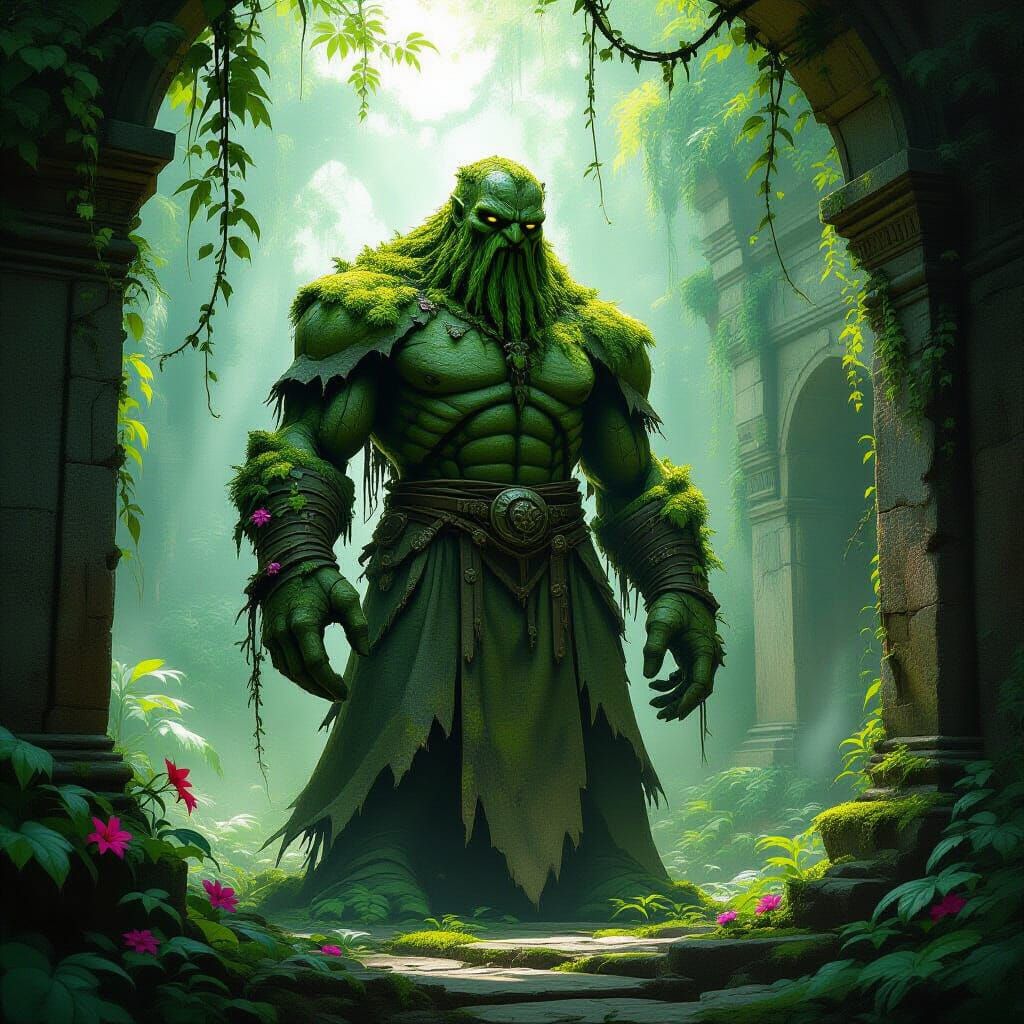 Moss Golem Guardian in Overgrown Temple