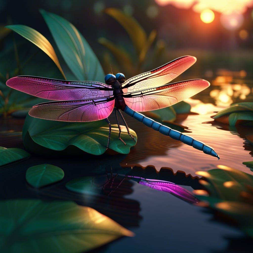 Dragonfly on Leaf: Detailed Matte Painting