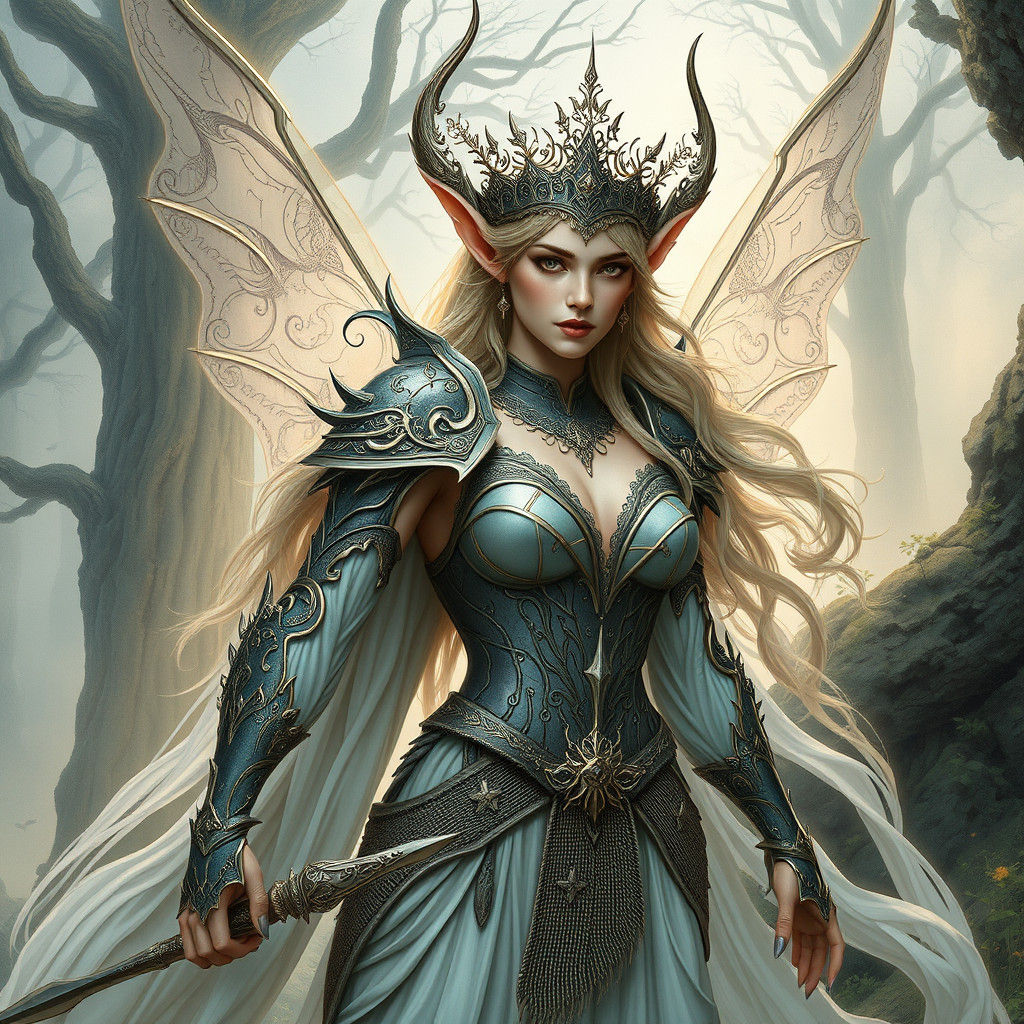 Elven Warrior Queen Inspired by Alphonse Mucha