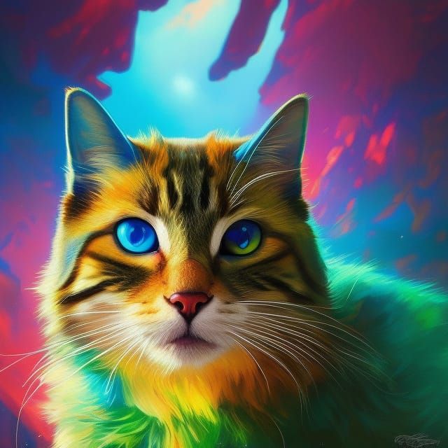 Colourful Cat Dinosaur Portrait in Hyperdetailed Style