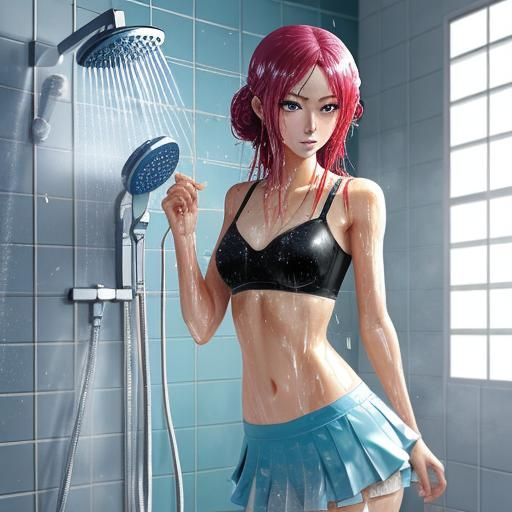 Anime Girl in Shower: Manga Key Visual Style