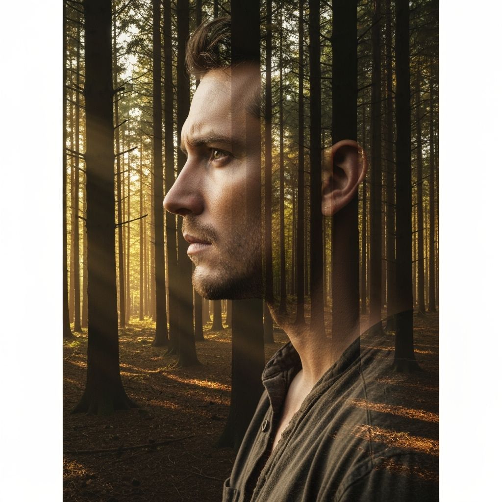 Man and Forest Double Exposure in Poetic Style