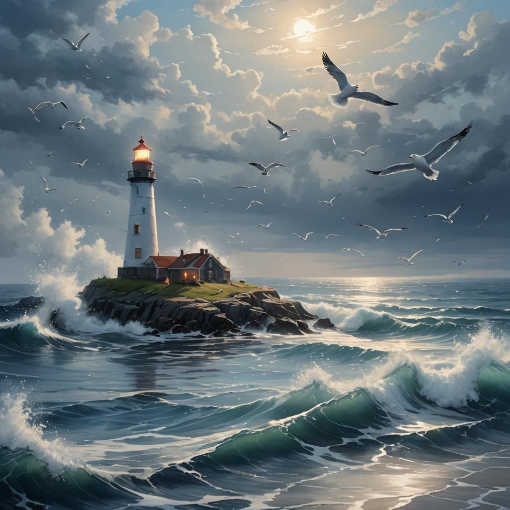 Silvery Surface with Distant Lighthouse, Splash Art