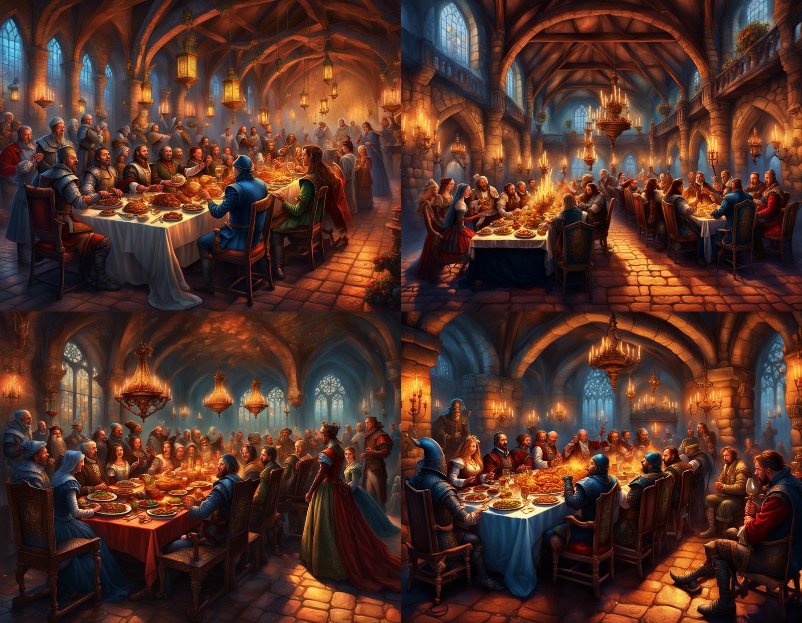 Medieval Banquet Scene in Steampunk Surrealism Style