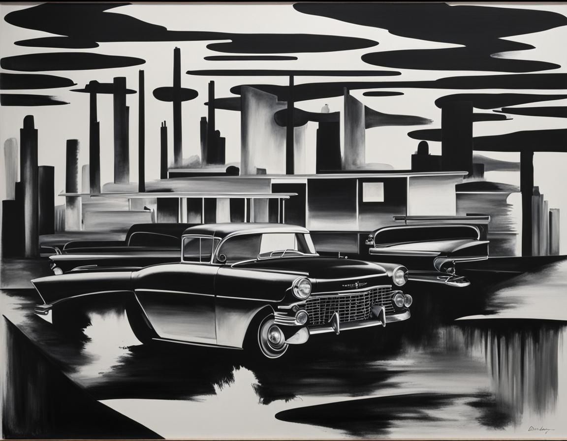 Black and White Surrealist Painting