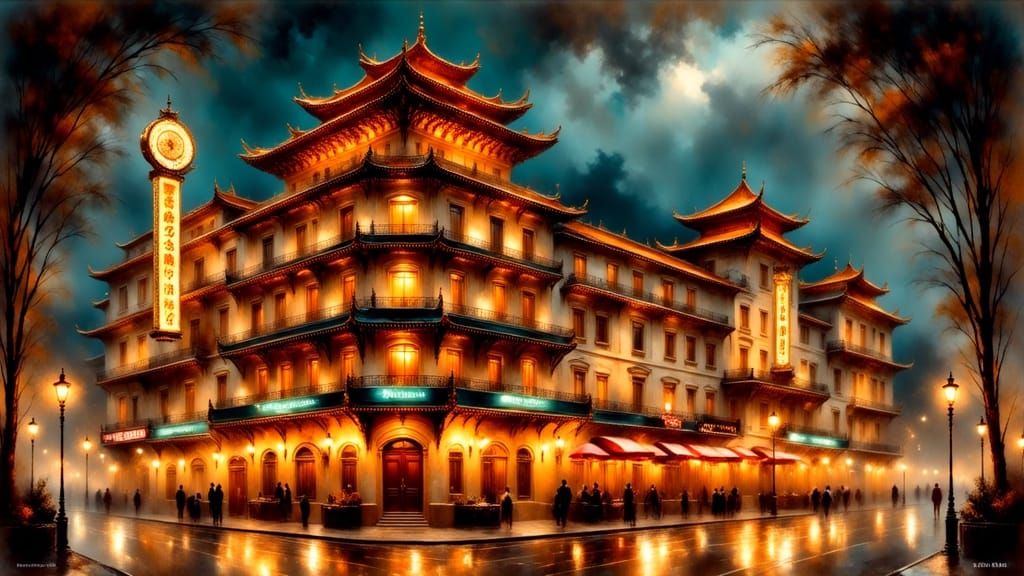 1930s Art Deco Chinese Hotel Casino Panoramic View