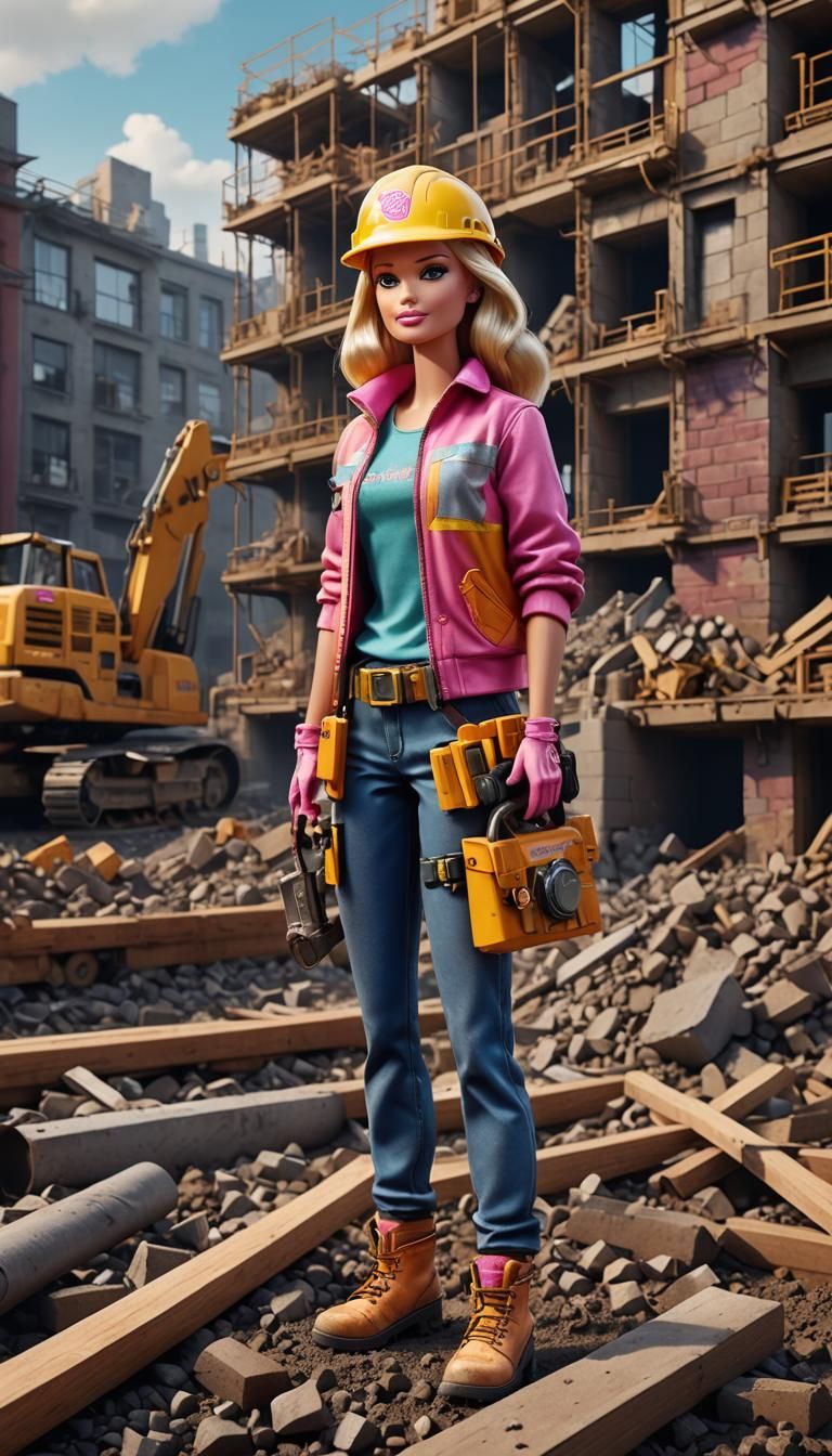 Barbie as Construction Worker: Detailed Fantasy Concept Art